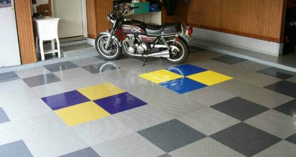 Raceday peel and stick vinyl garage floor tiles