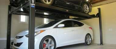 porcelain tiled garage floor with lift