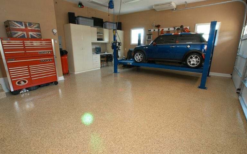 Tan epoxy garage floor coating