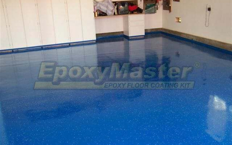 Blue garage floor epoxy coating