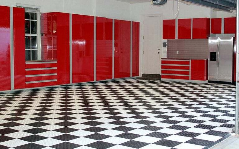 Black and white Swisstrax garage floor tile