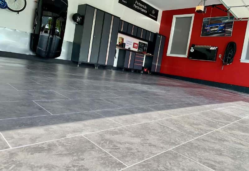 Garage Flooring - Tiles, Rolls, Epoxy, Cabinets & Storage