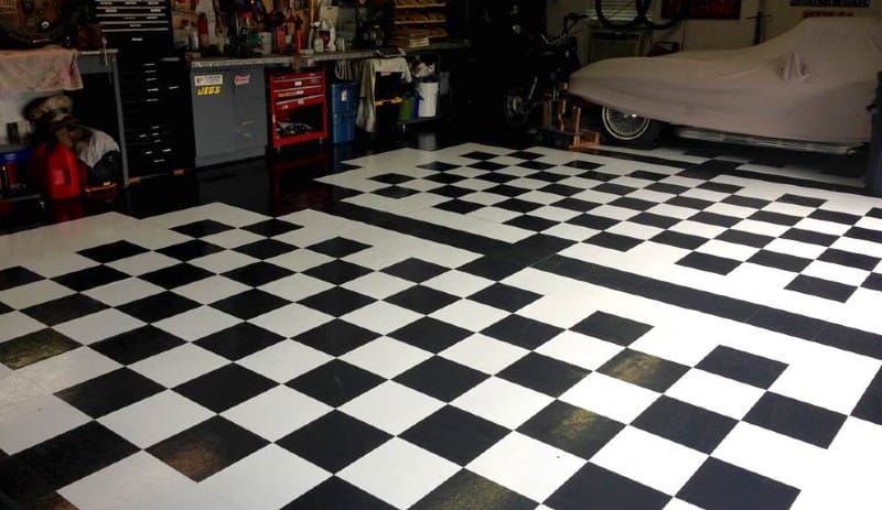 Checkered Design Garage Flooring and Checker Pattern Roll-Out